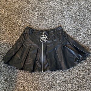 Pentagram Faux Leather Skirt with Zipper Detail